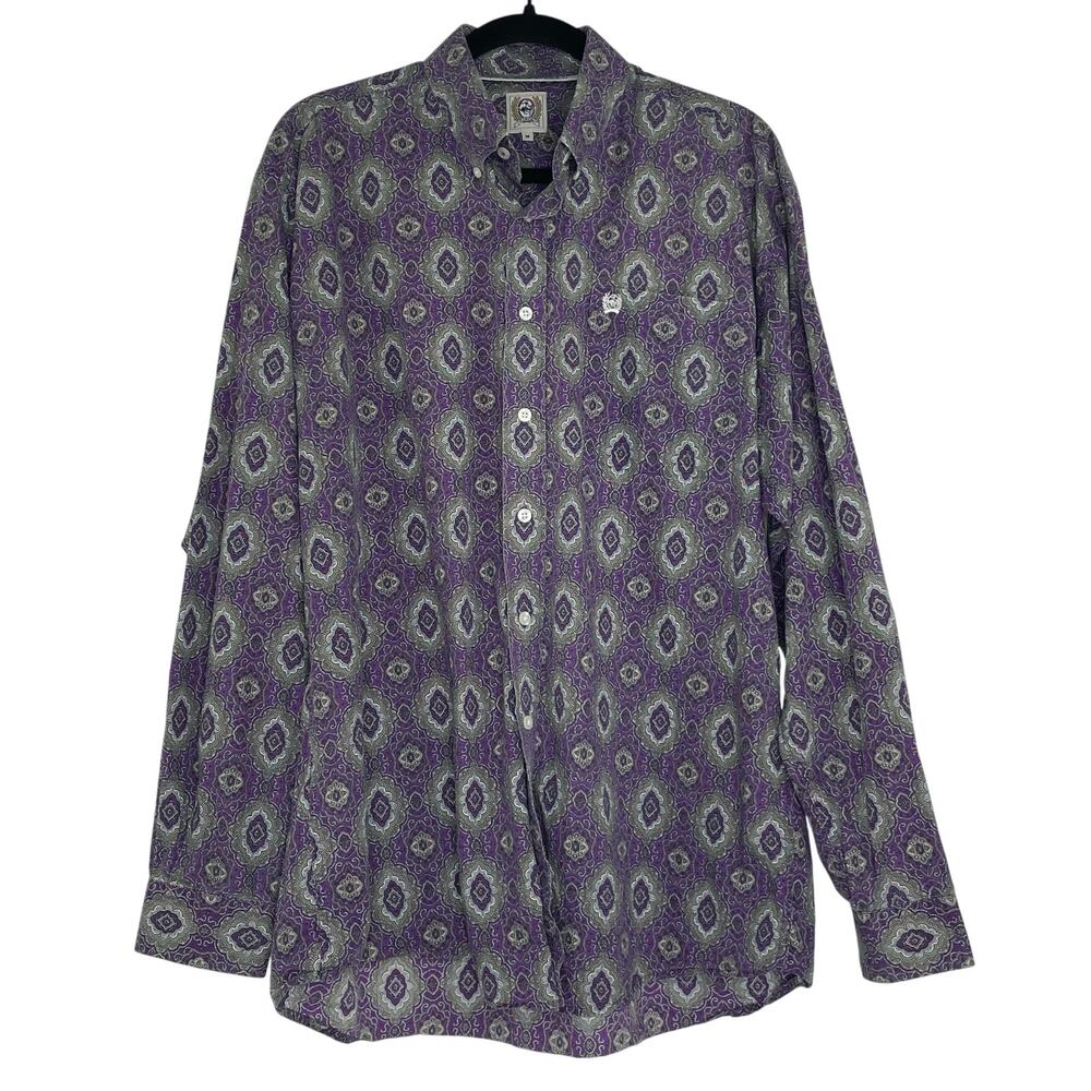 Cinch purple print long sleeve button up men's western shirt Medium 100% Cotton